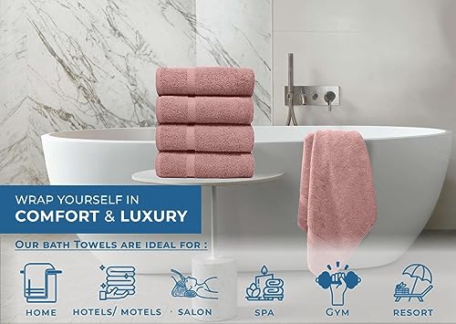 Image of DAN RIVER Bath Towels Set of 4, 27 x 54 Inches, 100% Cotton, Larger & Lighter Weight, Quicker to Dry, Super Soft and Absorbent, Ideal Cotton Towels for Daily Use, Dusty Rose