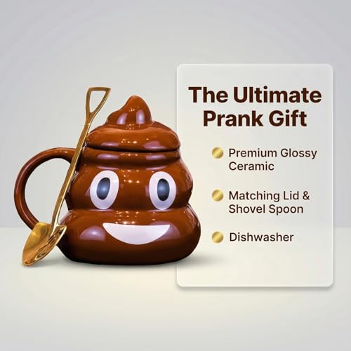 Funny Poop Coffee Mug with Lid and Spoon - Unique Fathers Day Gag Gift for Dad, Grandpa, Men - 14 oz Ceramic Novelty Cup for Birthday, Retirement, White Elephant (Smile Cup) by ywduoying - Used condition - Image 6
