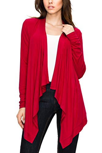 Image of Lock and Love Women's Draped Front Open Asymmetrical Cardigan - Casual Long Sleeve Lightweight Duster