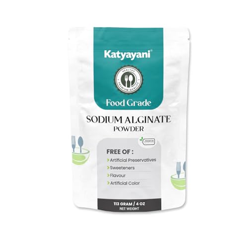 Katyayani Polvo de alginato de sodio (113 gm/4 onzas) | Polvo puro de grado alimenticio para engrosamiento | Ingredientes de gastronomía molecular