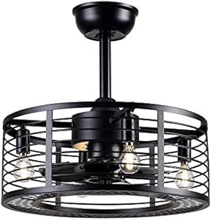Dannilong Ceiling Fans with Lights - Modern Enclosed Ceiling Fan Indoor with Remote Control, Black Caged Industrial Ceiling Fan Light Kit for Living Room, Bedroom, Kitchen (Stripped)