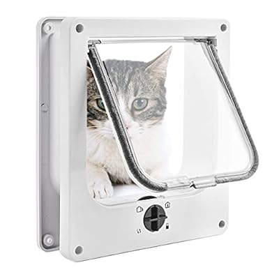 Cat Flap Medium with Magnets, 4 Way Locking flap with Weather-proof Brush, Durable Silent Pet Doors Easy Install for Upvc Door for Wooden Doors - White M