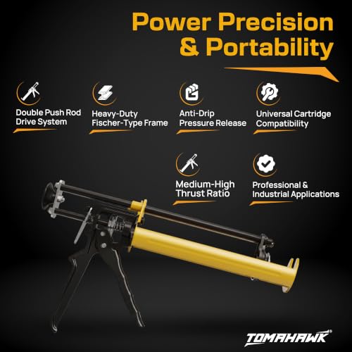 Image of TOMAHAWK TCRG-1A Fisher Type Heavy Duty Caulking Gun | Ratchet Pushing Rod | Professional Sealant Applicator for Silicone, Adhesives, Acrylic & Construction Sealants | Durable Metal Frame