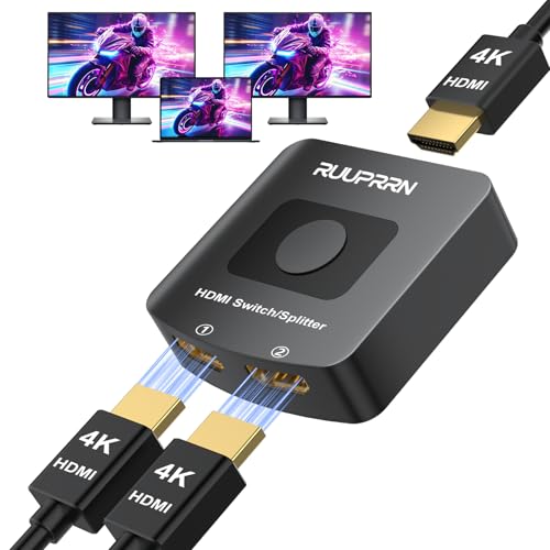 HDMI Switcher Splitter Hub 4K@60hz Bidirectional HDMI 2.0 Switch 2 in 1 Out HDMI Cable Splitter Extended Display for Dual Monitors Supports 4K 3D HDR for PC Xbox PS5/4/3 Fire Stick Roke Blu-Ray Player