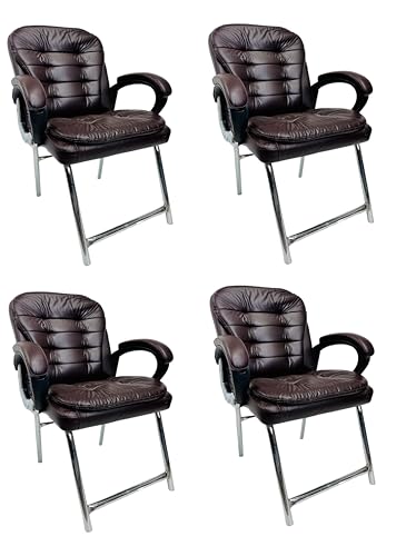 Image of Stainless Steel Special Director Principal Manager Office Visitor Study Chair with Arm Rest with Double Pipe Frame and Cushioned Seat Back (4, Coffee, H Frame)