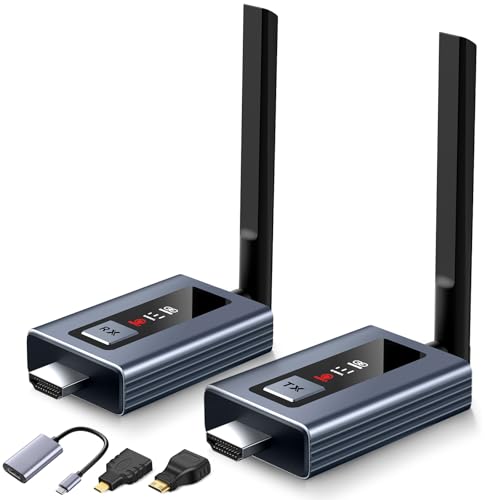 Image of Upgraded Wireless HDMI Transmitter and Receivers with LED Screen,165FT Plug & Play 1080P HD Output 5.8GHz Extender for TV Box /Laptop /Projector /Camera to Multiple Screens Grey