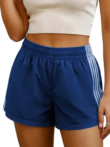 MakeMeChic Women's Striped Summer Shorts Workout Running Shorts Mini Micro Sweat Track Shorts Gym Athletic Wear Blue Medium