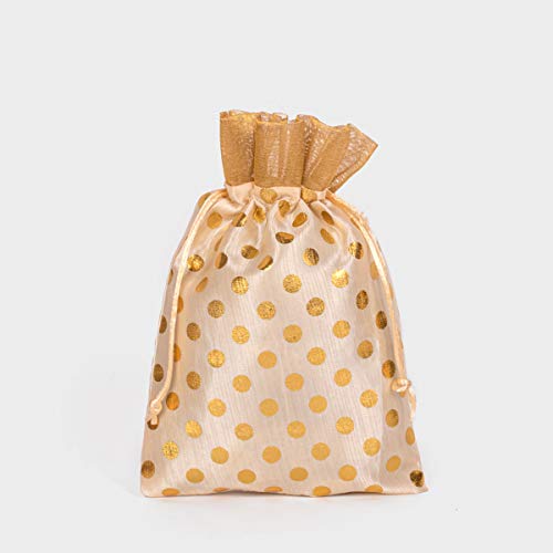 Image of Meher Collection Women's Polka Dot Potli Bags for Return Gifts Wedding Gift for mom Potli Purse Gift Bags Fancy Potli bag Diwali Potli Karwachauth Potli - Red Polka 1kg Large size (25cm x 27cm)
