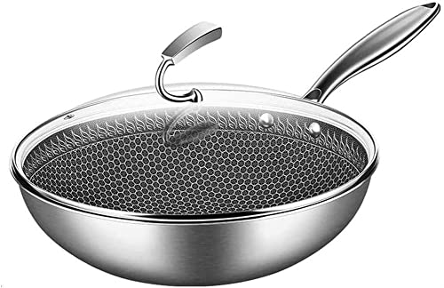 Wok de acero inoxidable con tapa y superficie antiadherente