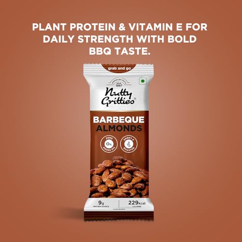 Image of Nutty Gritties Grab And Go Barbeque Almonds | 240g (Each Pouch 40g, Pack of 6)