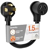 Deeklify 1.5 ft 3 Prong to 4 Prong Dryer Adapter, 10 AWG NEMA 14-30P to 10-30R, Heavy Duty 3 to 4 Prong Dryer Plug Adapter, 30A 250V 7500W for Old Dryer Conversion, Black SRDT, ETL Listed