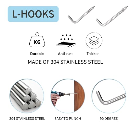 Soimuk 304 Stainless Steel 2 In Screw-In Hooks 20 Pcs,7 Shape Screw Hooks,Right Angle Medal Hooks L Shaped Screw In Hooks For Hanging thumb #3