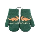 [Umeloeo] キッズ 手袋 ベビー ニット手袋 可愛い おしゃれ あったか 裏起毛 厚手 恐竜 グローブ ミトン 紐付き 秋冬 防寒 防風 お出かけ 雪遊び 幼稚園 通園 通学 小学生 子供 児童 男の子 女の子 1-12歳 (グリーン, S 1歳～4歳)