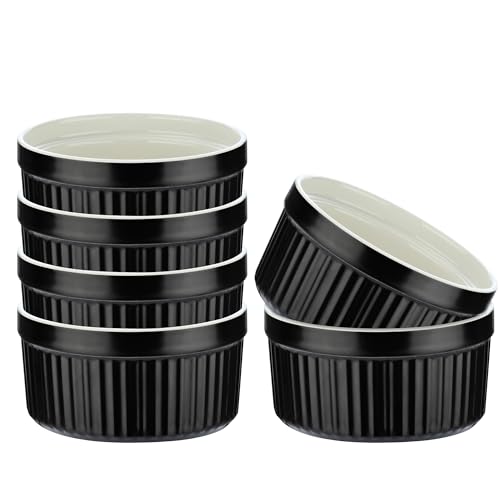 GRÄWE - Lot de 6 ramequins en céramique – Ramequins pour crème brûlée, ramequins résistants au four 250 ml, noir mat, assiettes à dessert rondes Ø 10...