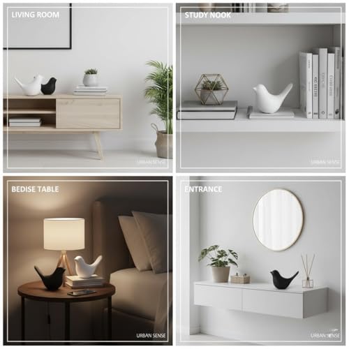 Image of Ceramic Birds Figurines Ceramic Blessing Birds Figurine Home Decorations Accessories Set of 2 (White & Black)