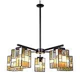 Maxxmore Tiffany Chandelier, 5-Light Stained Glass Lampshade Modern Hanging Lamp, Pendant Light...