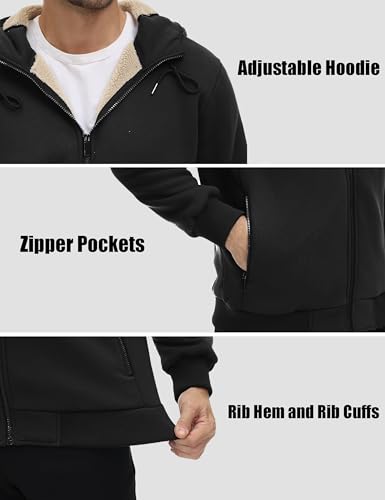MAGCOMSEN Men's Fleece Hoodie Sherpa Jacket Full Zip Warm Fuzzy Windproof Winter Coats Hooded Outwear4