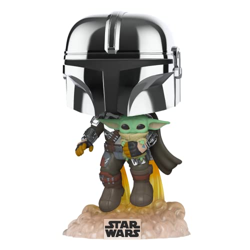 Sale Funko Pop! Star Wars: Across The Galaxy - The Mandalorian Holding Grogu With Pin, Chrome Finish, Amazon Exclusive