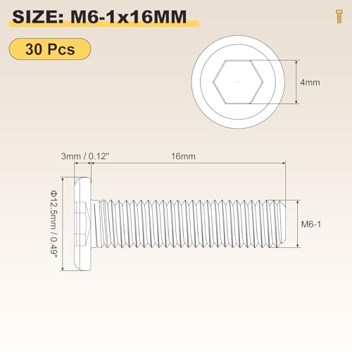 Image of METALLIXITY Flat Head Hex Socket Cap Screws Bolts(M6-1x16) 30Pcs, 304 Stainless Steel Hex Socket Furniture Bolts Screws - for Furniture Woodworking Project, Silver Tone