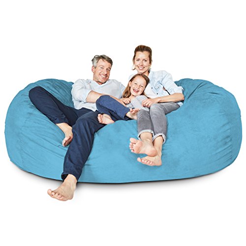 Lumaland Luxurious Giant 7ft Bean Bag Chair with Microsuede Cover - Ultra Soft, Foam Filling, Washable XXL Bean Bag Sofa for Kids, Teenagers, Adults - Sack Chair for Dorm, Family Room - Light Blue