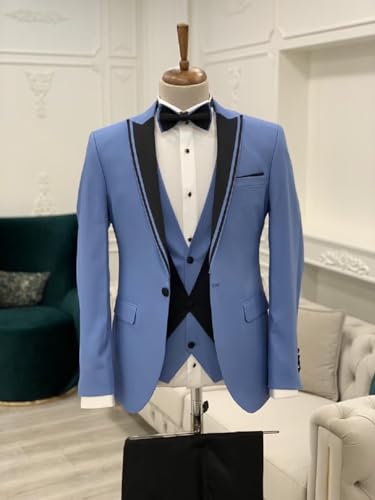 Mens Suit Slim Fit 3 Piece Suit One Button Tuxedo Business Wedding Prom Suits Party Blazer Vest Pants Set3