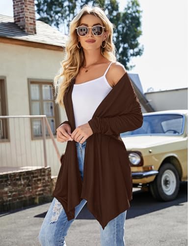 Uvog Women'S Dressy Cardigans Breathable Fall Office Long Sleeve Drape Cardigans Light Sweaters Brown L thumb #2