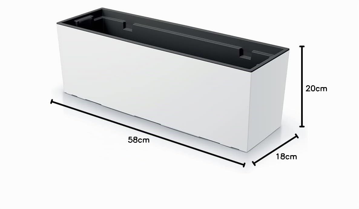 Tymar - Maceta rectangular alta para exteriores, protección contra miradas indiscretas, alargada, color blanco, 58 x 18 x 20 cm