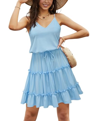 Image of Newshows Women's Summer Casual Dress Cute A Line Ruffle Hem Flattering Fit Beach Vacation Sundress