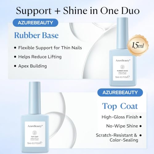Image of AZUREBEAUTY 15ml Rubber Builder Gel Base Coat and Diamond Top Coat Set