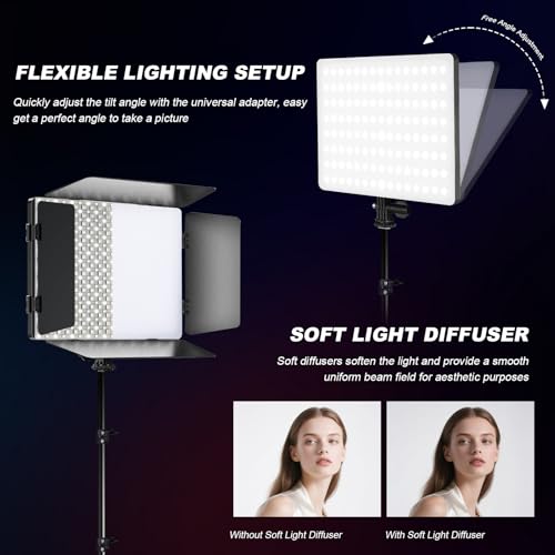 2Pack RGB LED Video Light 12.6in Panel with Barn Door Kit, 20W/2500~8500K/14 Effect/2000lux@0.5m RGB Studio Panel Light Kit with Phone Holder for Gaming Streaming Zoom YouTube Photography