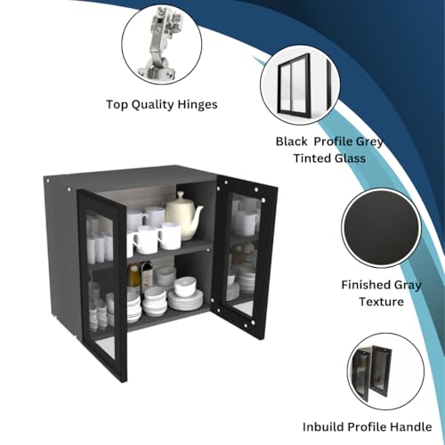 Image of SPECIALITY PANELS Multipurpose Cabinet with Modern Elegance Tinted Glass Wall Cabinet, Space Organizer for Office /Kitchen in (Dark Grey, 2 Glass Shutter)