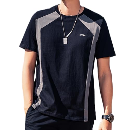 ZVX Pure Cotton American Retro Stitching Contrast Color Short-Sleeved T-Shirt Men's Street Style Handsome Half-Sleeved top Black