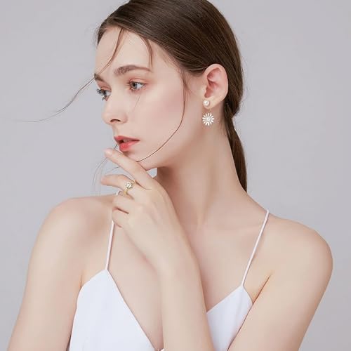 Pearl Ring for Women, 18K Gold Plated Womens Gold Rings for Bride Wedding Engagement Band Birthday Gold Rings Size 5 to 92