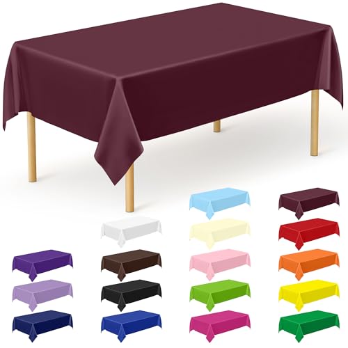 Image of QZYL 12 PCS Wine Plastic Tablecloths, 54 in x 108 in Dinner Table Cloths, Rectangle Table Cover for Birthday Party Family Gathering Wedding