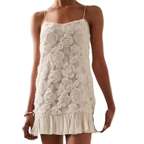 Dresses for Women European Style All Match Three Dimensional Flower Splicing Suspender Ladies Outings