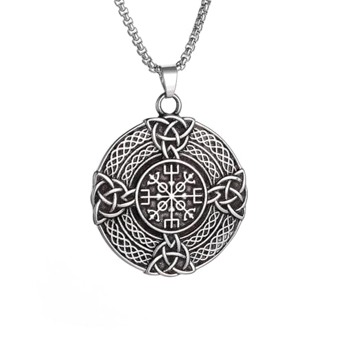 Pendentif boussole nordique viking en relief et collier nœud celtique irlandais