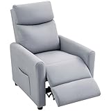HOMCOM Poltrona Relax Reclinabile Manuale 135° con Poggiapiedi, Divano Monoposto Reclinabile Ergonomica Imbottita in Tessuto Effetto Lino per Soggiorno e Camera da Letto, 73x86x100 cm, Grigio Chiaro