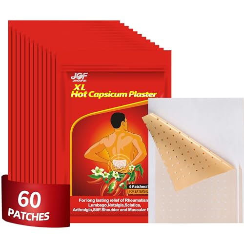JenGuFun 60 Count Capsaicin Patch Capsicum Patches XL Hot Capsicum Plasters Upgraded Zippered Packaging for Relieving Various Muscle and Joints Soreness
