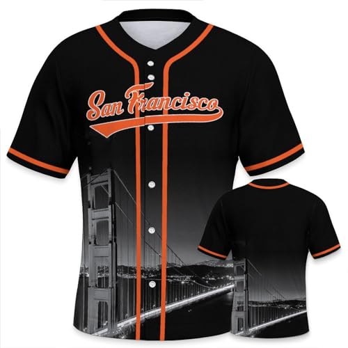 Baseball City Night Skyline Jersey Shirt Printing Apparel for Men Fans Gifts 2XL Black Orange