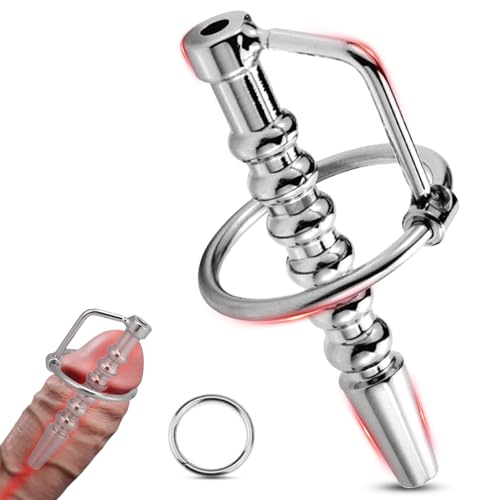 MACQIU Hohler Dilator Harnröhre Edelstahl mit Eichelring,Harnröhren Dilatatoren Penis Plugs Sexspielzeug Katheter Harnröhre erotisches Sex Spielzeug für die Männer extrem (No.2)