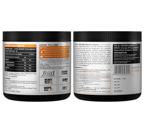 AS-IT-IS Nutrition ATOM Creatine Monohydrate Powder 100 grams - 32 Servings | Dope Free | Enhances Performance | Promotes Muscle Gains | Watermelon