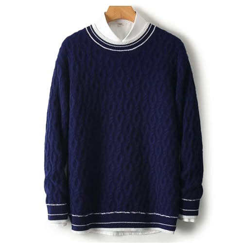 Men's Color Matching Thickened Warm Pullover Wool Knit Long Sleeves Sweater3