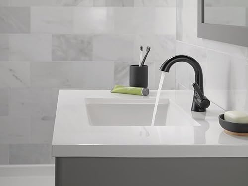 Miniatura 7 de Delta Esato - Grifo de baño negro mate de 1 agujero, grifo de lavabo de baño de un solo orificio para tocador, montaje de drenaje push-pop, negro