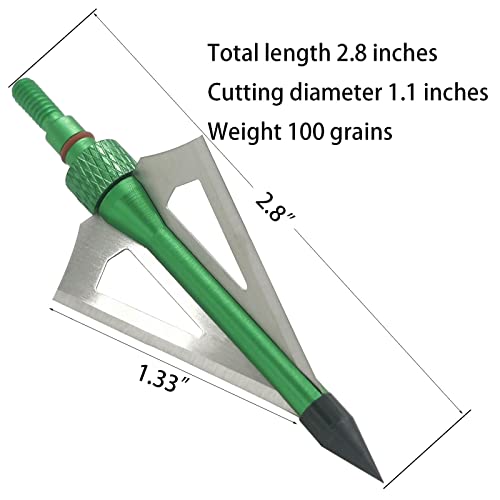 Archery Broadheads Hunting Broadheads 12Pk 100 Grains Screw-In Arrow Archery 3 Blades Hunting Heads Arrow Tips Compatible With Crossbow And Compound Bow + 1 Pk Broadhead Storage Case (Emerald Green) #TOP1