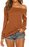 Shirts for Women Casual Fall Tops Off One Shoulder Band Tees Stylish Orange XL