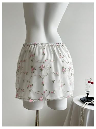Floerns Women's Floral Embroidery Mesh Skirt Low Waist Vacation Boho Mini Skirts2