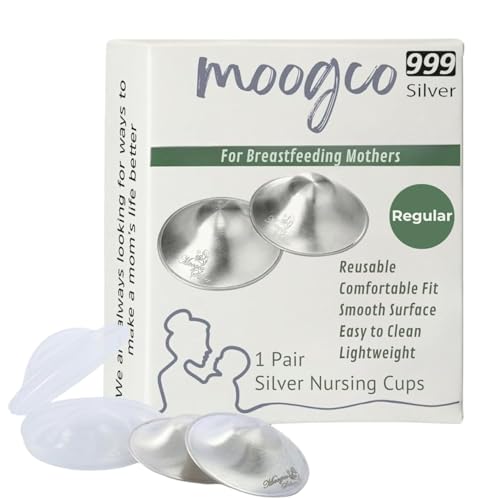 Image of MOOGCO Silver Nursing Cups — 999k Pure Silver Nipple Shields for Breastfeeding — Chemical-Free Nipple Protection (Regular, Set of 2)
