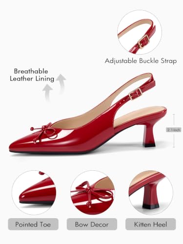 Image of Coutgo Womens Slingback Kitten Low Heels Dress Shoes Closed Pointed Toe Bow Tie Slip on Office Work Pumps
