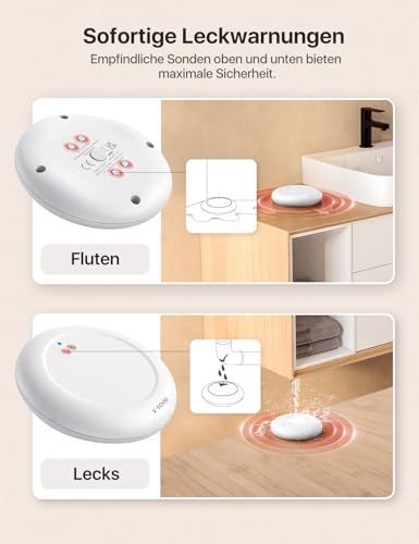 X-Sense Wassermelder WLAN mit SBS50 Basisstation, Smarter Wassermelder, App-Warnungen（nur 2.4Ghz）, wasserdicht nach IP67, Funk-Wassersensor für Küche, Bad, Keller, SWS0A41, 5er Set
