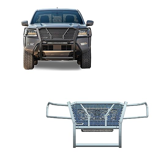 Image of Black Horse RUGGED Heavy Duty Grille Brush Bumper Guard Modular Black Come With Single Row LED Light Compatible with 2022-2024 Nissan Frontier-RU-NIFR22-B-K2